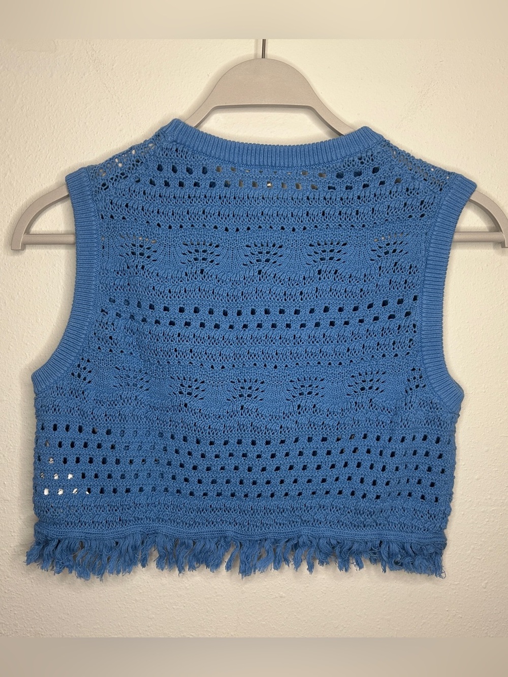 Boden Size M Light Blue Crochet Fringe Tank - Picture 2 of 8